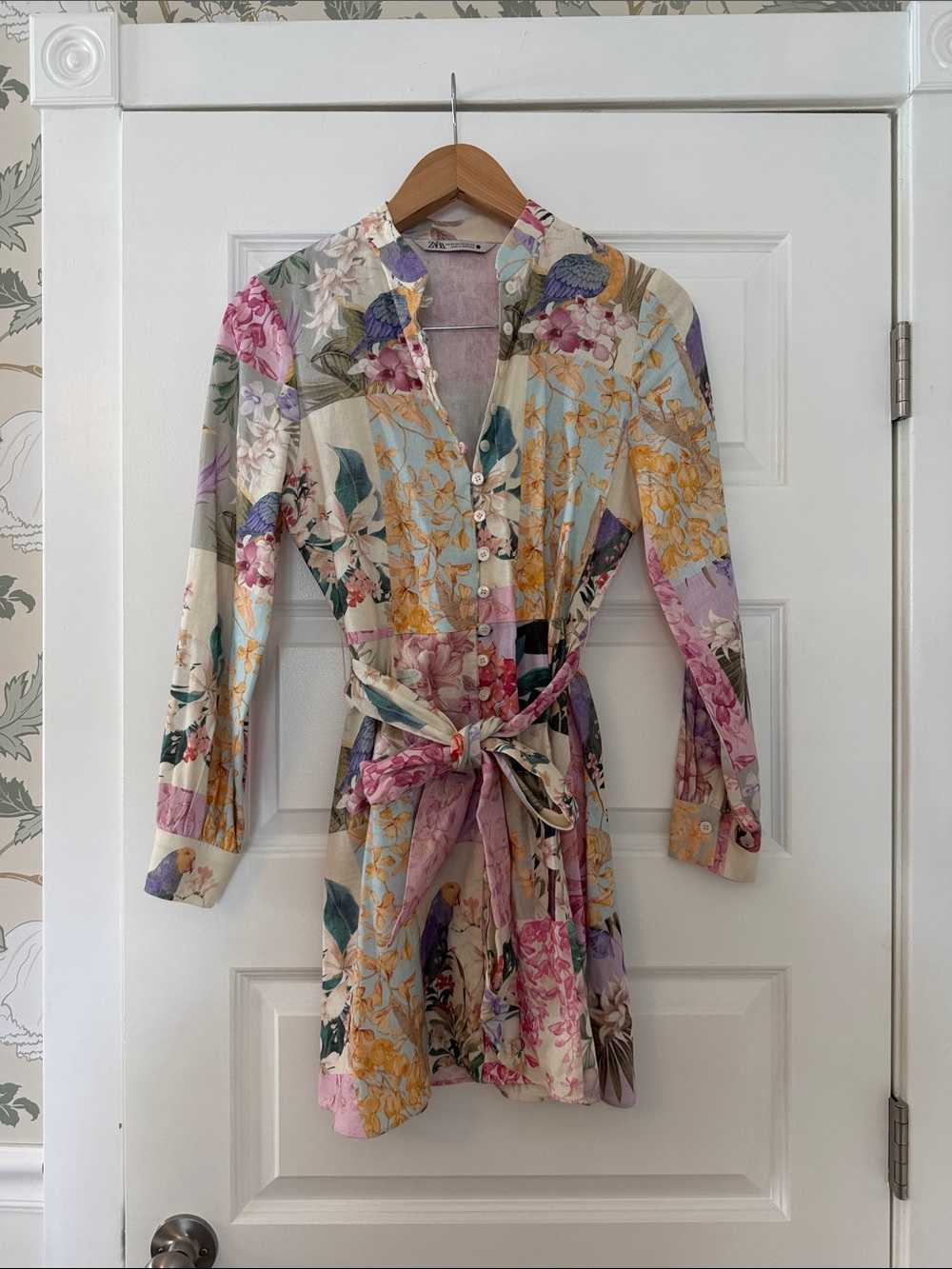 Zara Floral Mini Dress in Pink, Yellow, Cream & Green